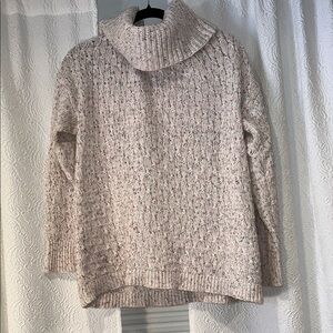 LOFT Textured Knit Cowl Neck Sweater in Cream with Colorful Accents Large